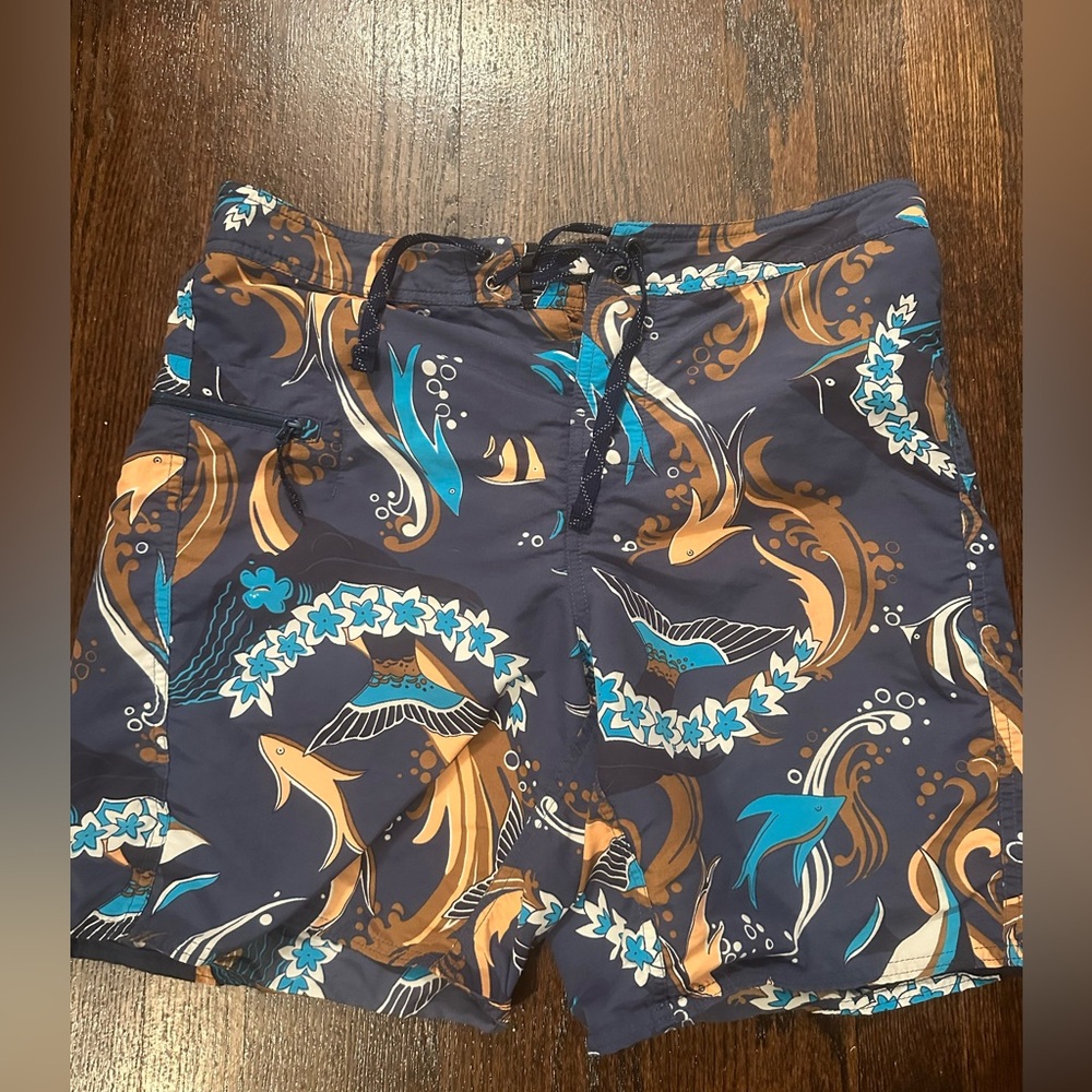 Patagonia Blue Fish‎ Minimalist Wavefarer Board Shorts Swim Bermudas Men's 32